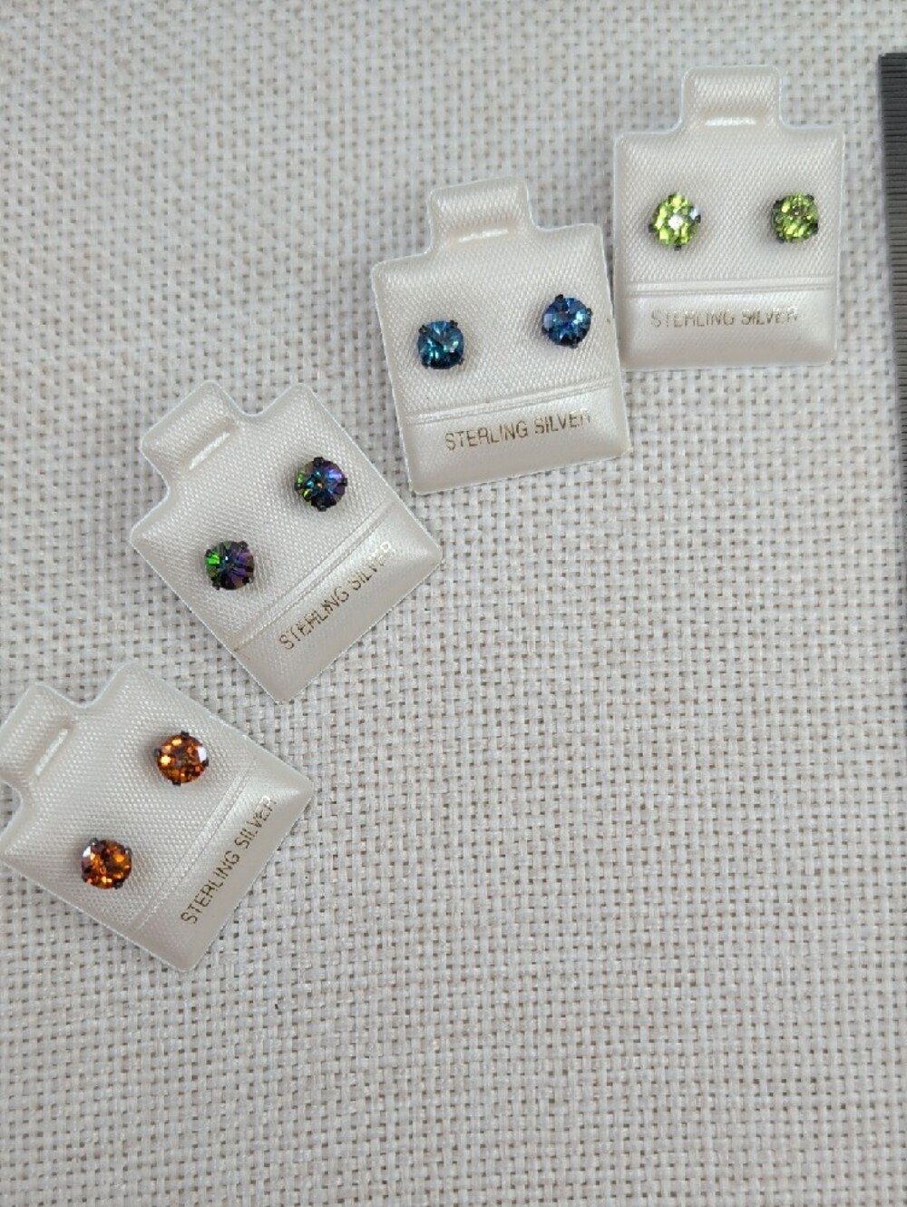 Vintage 925 Sterling Silver Multicolor Crystal Stud Earrings Set of 4 - Picture 6 of 16